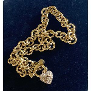 Juicy Couture Thick Chain Collar Necklace w/ Crystal HEART Gold Tone